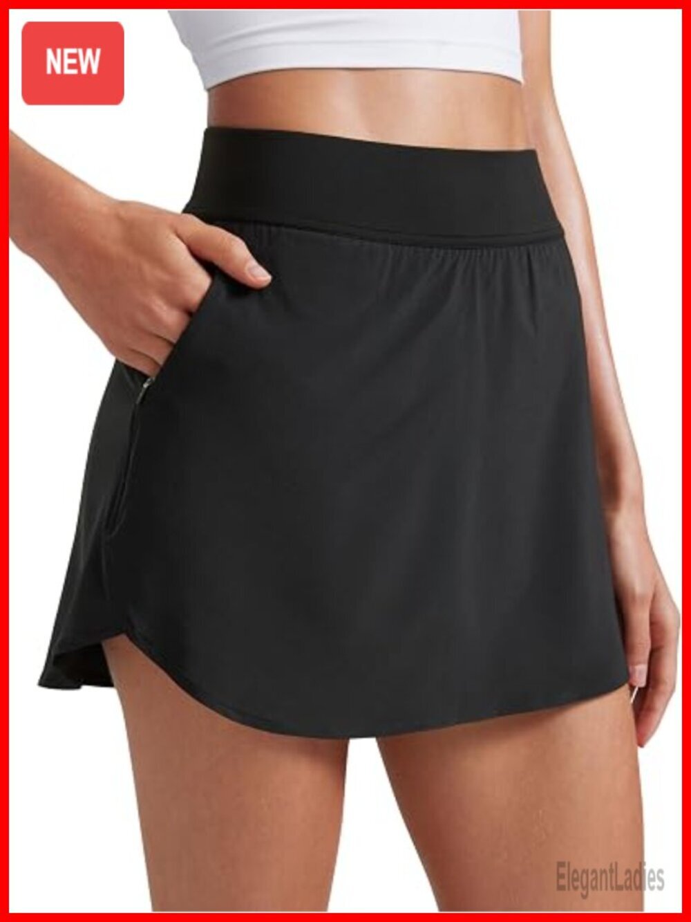 A Line High Waisted Athletic Mini Skort with Zipper Pocket Dolphin Hem